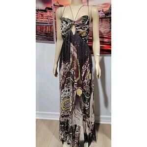 Mint By Jodi Silk Multicolor Maxi Strappy Size 8 Dress Tassels #11